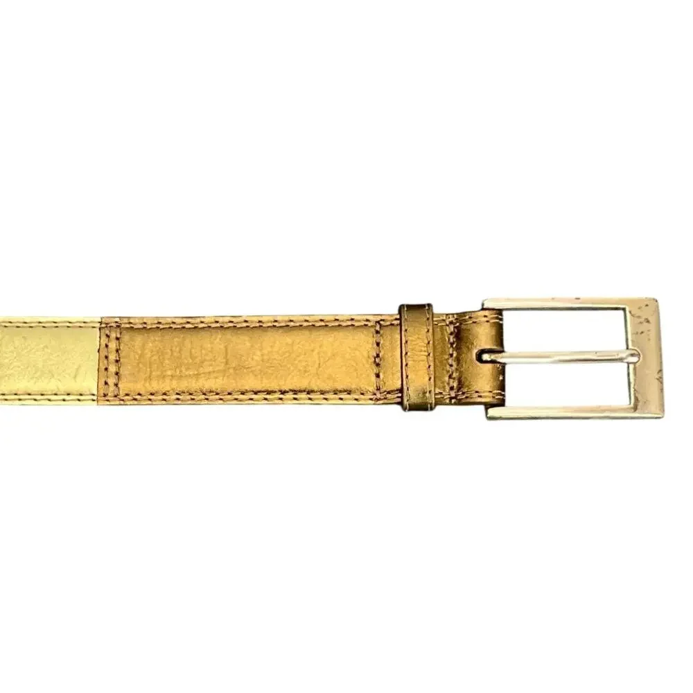 Fossil Genuine Leather Vintage 90s Gold Bronze Patchwork Belt Women 35.5” -39.5”